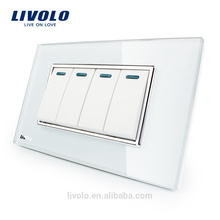 Livolo Fabricant De Luxe En Cristal Blanc Panneau De Verre 4 Gang 2 Voies Bouton-poussoir Home Wall Switch VL-C3K4S-81